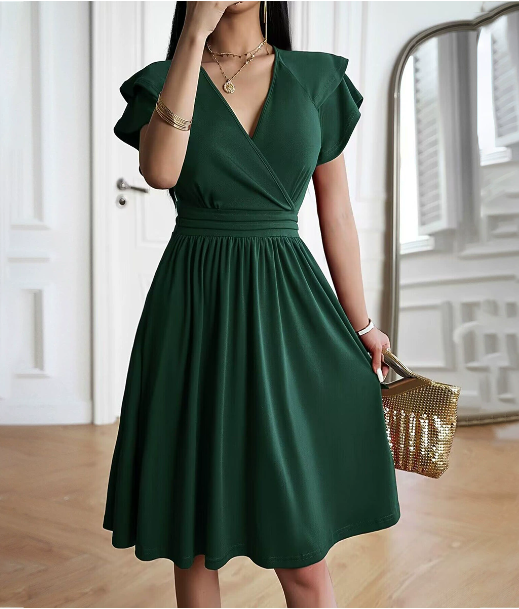 Elegant V-neck Midi Dress