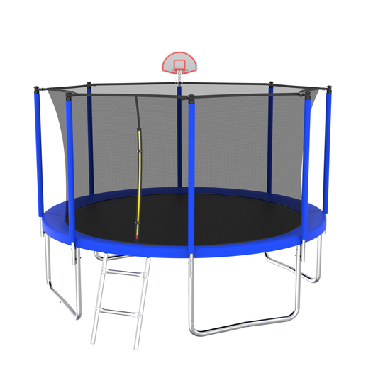 12FT Trampoline For Kids & Adults With Basketball Hoop And Ball ,Recreational Trampolines With Safety Enclosure For Back Yard Outdoor