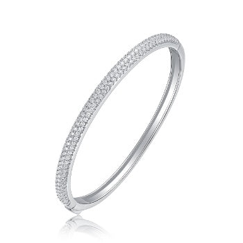 Classic Fashion Bridal Pave AAA Cubic Zirconia Princess Cut CZ Eternity Tennis Stackable Bangle Bracelet For Women, Prom, Wedding Silver Plated 7-7.5 Inch