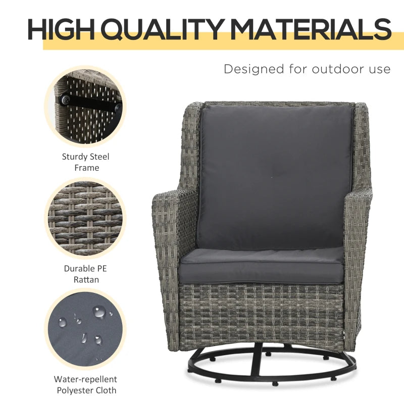 Patio Bistro Set, Porch Furniture With 360 Rotation & Rocking Function,, Gray