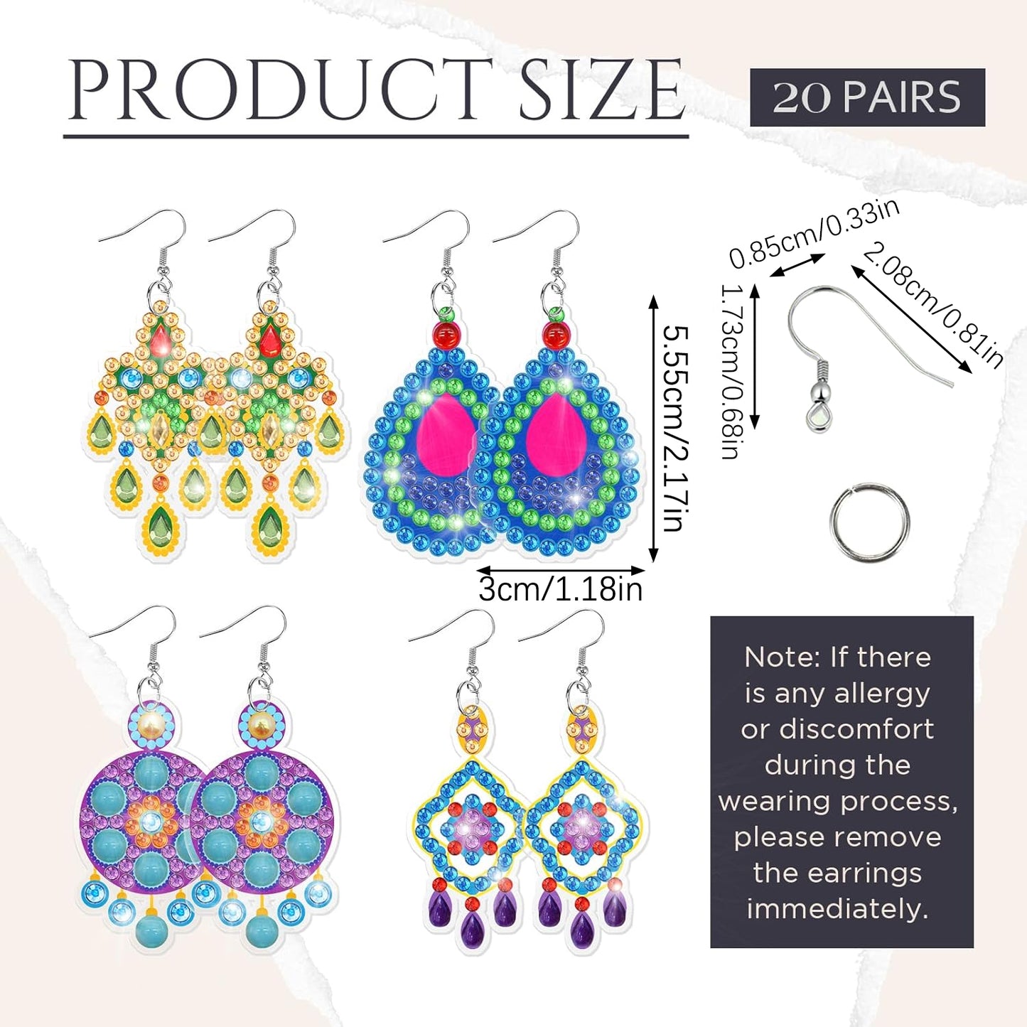 20 Pairs Rhinestones Painting Earrings Making Kit