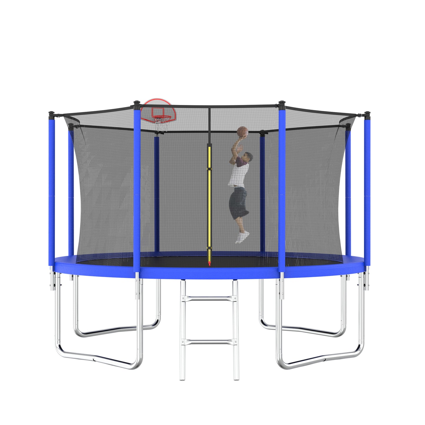 12FT Trampoline For Kids & Adults With Basketball Hoop And Ball ,Recreational Trampolines With Safety Enclosure For Back Yard Outdoor