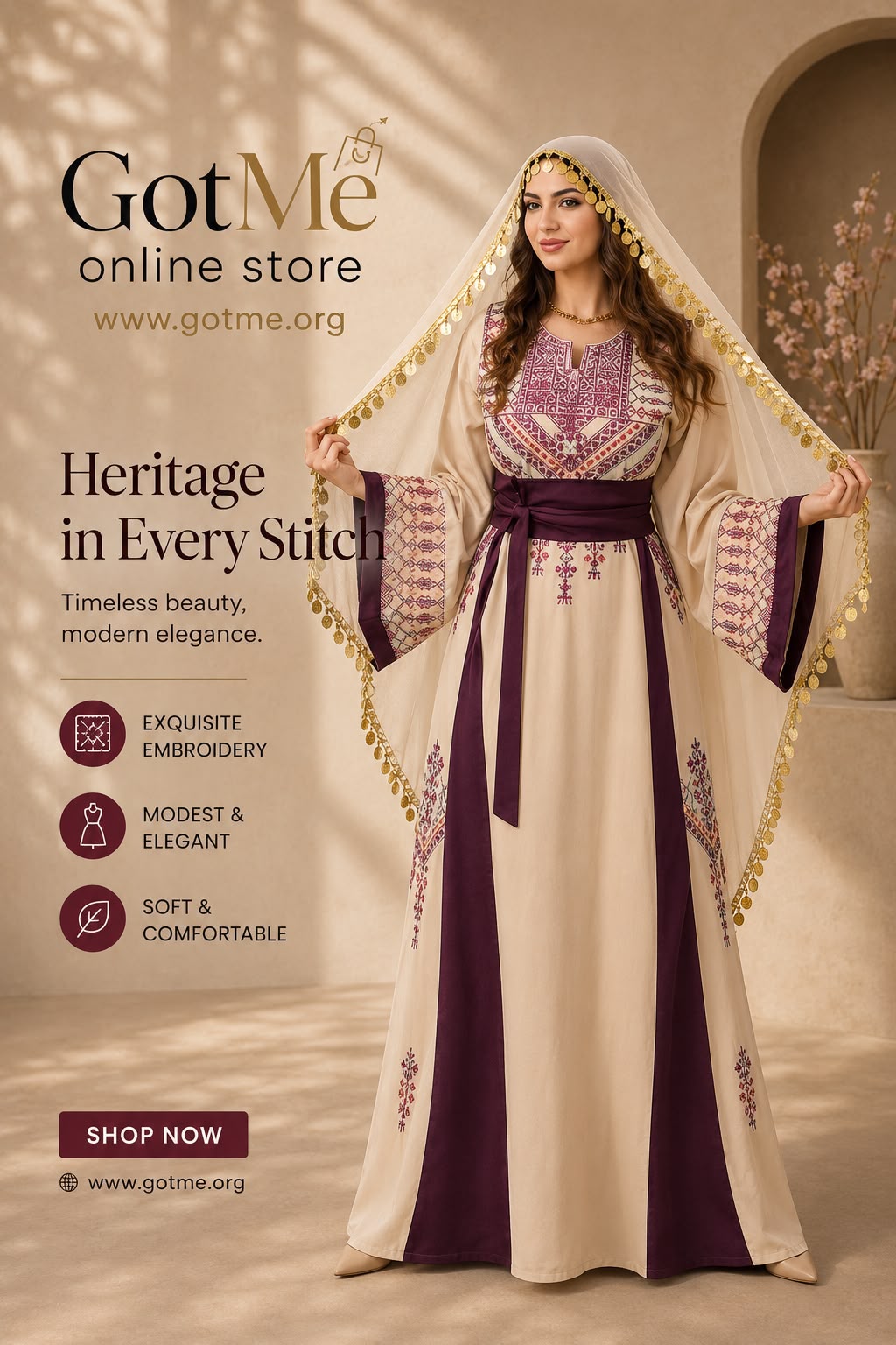 Elegant Embroidered Abaya Dress with Purple Accents