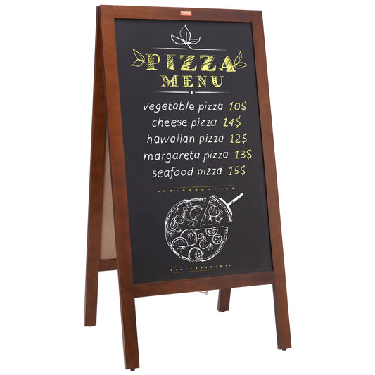 A Frame Chalkboard Sign, Double-Sided Sidewalk Signs, Freestanding Vintage Wooden Chalk Board With Chalks & Magnetic Eraser, Rustic Brown Outdoor Sandwich Board, 20"x40", Kitchen Home Wedding