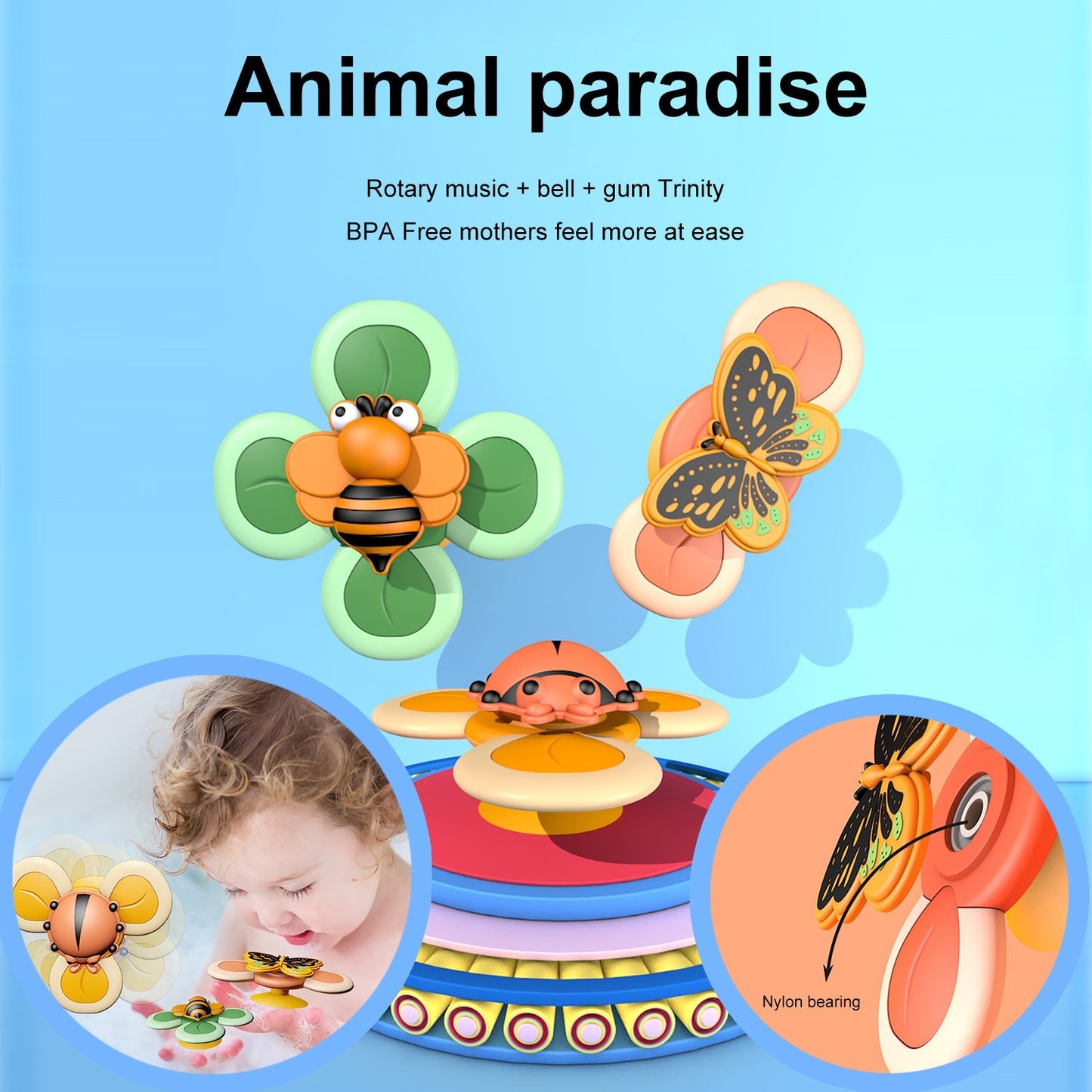 Suction Cup Spinning Top Children's Toys Bath Toys Can Bite Babies Infants 6 Months-3 Years Old