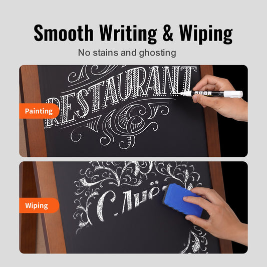 A Frame Chalkboard Sign, Double-Sided Sidewalk Signs, Freestanding Vintage Wooden Chalk Board With Chalks & Magnetic Eraser, Rustic Brown Outdoor Sandwich Board, 20"x40", Kitchen Home Wedding