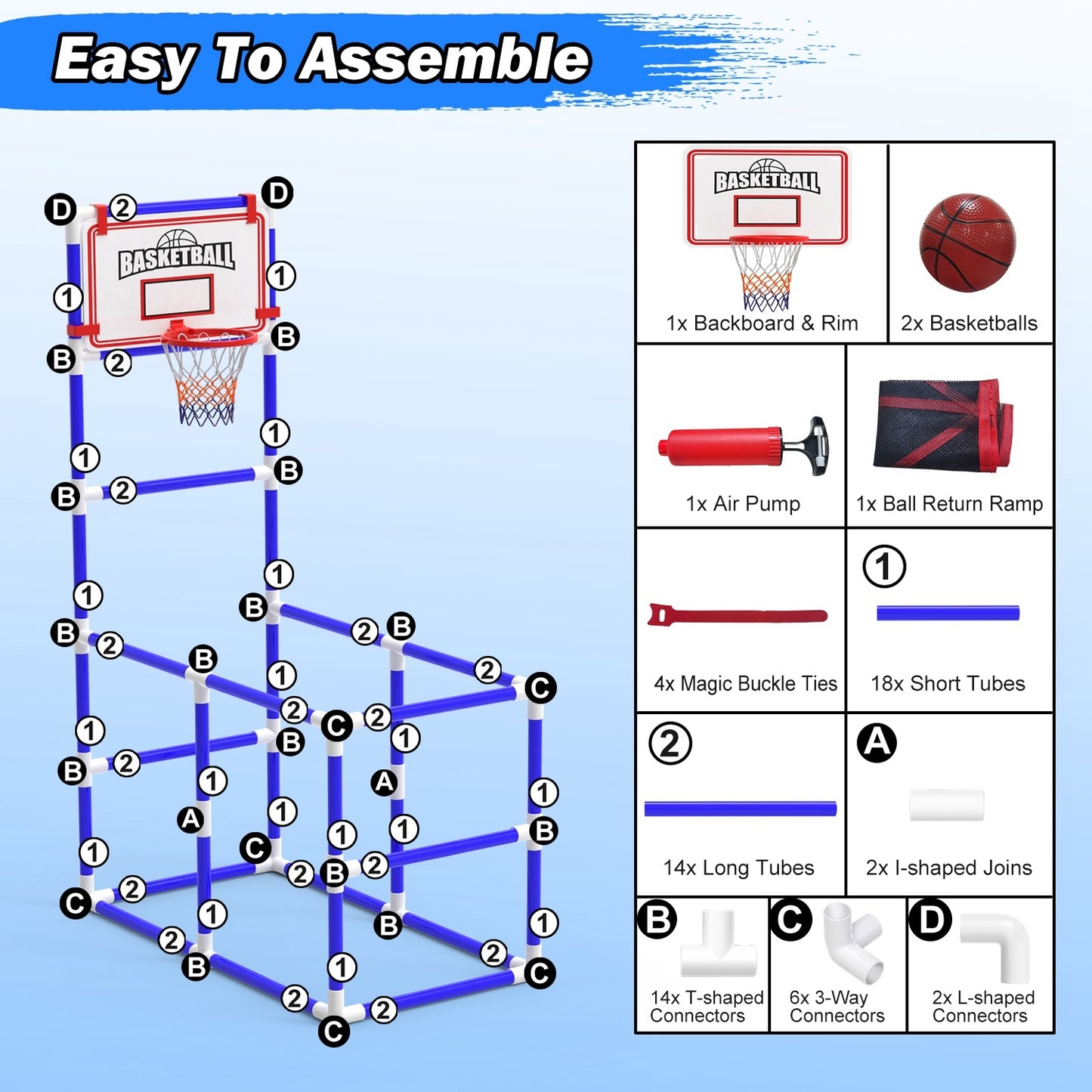 1Set Kids Basketball Game Set With 2 Balls Adjustable Height Basketball Hoop Arcade Game Indoor Outdoor Toys For Boys Girls Aged 3 To 12