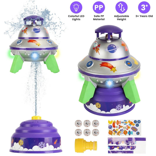 UFO Water Sprinkler Outdoor Summer Rocket Toy With Colorful LED Lights Spinning 1.64FT To 6.56FT Adjustable Height Birthday Summer Gift For Girls Boys Aged Years Old GPCT5465