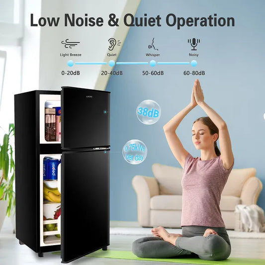 KRIB BLING 3.5Cu.Ft Compact Refrigerator Mini Fridge With Freezer, Small Refrigerator With 2 Door, 7 Level Thermostat Removable Shelves For Kitchen, Dorm, Apartment, Bar, Office, Silver/Black/Blue