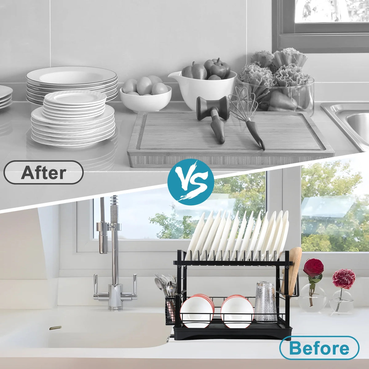 Upgraded 2 Piece Cookware Set Organizer Rack And Dish Drying Rack 8 Tier Pot And Pan Organizer For Kitchen Counter
