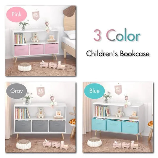 Kids Bookcase With Collapsible Fabric Drawers, Children's Book Display, Toy Storage Cabinet Organizer, White/Blue--Not Support Self-pick Up