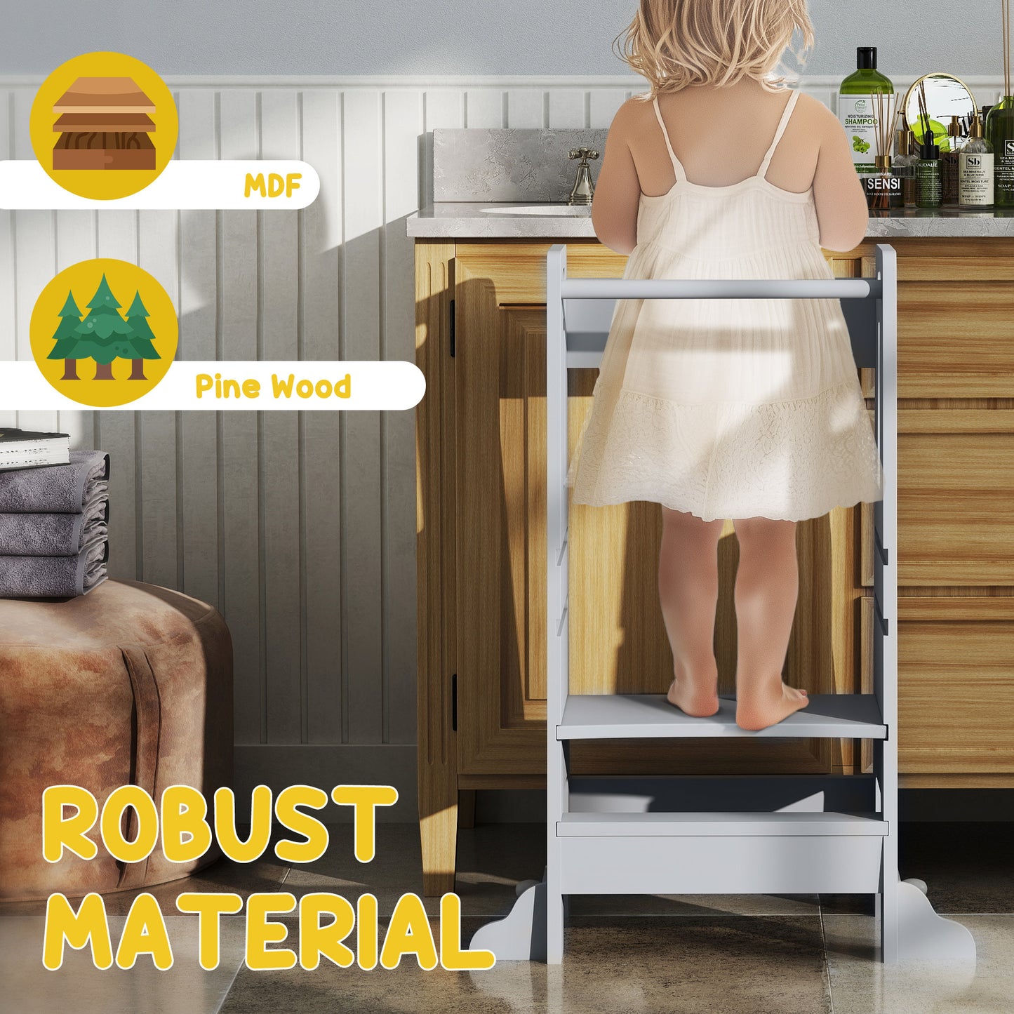 Height Adjustable Toddler Tower w/ Safety Rail