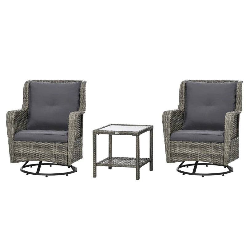 Patio Bistro Set, Porch Furniture With 360 Rotation & Rocking Function,, Gray