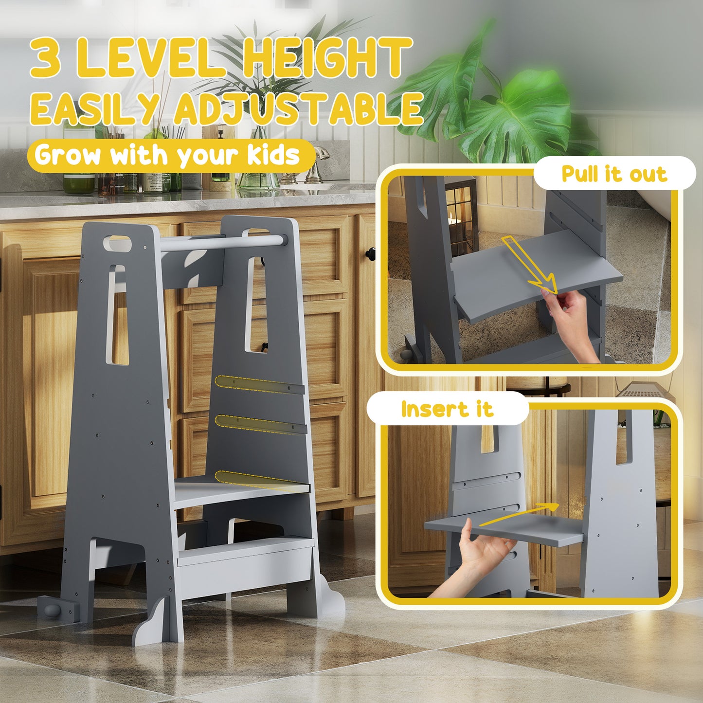 Height Adjustable Toddler Tower w/ Safety Rail