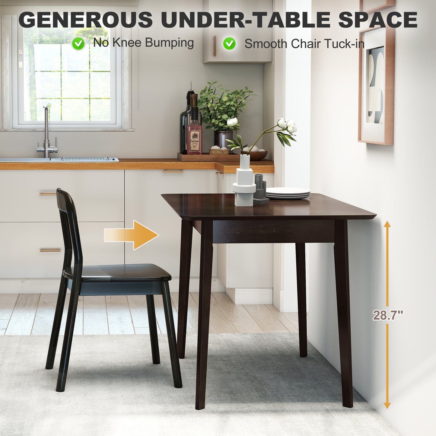 47.2" Rectangle Dining Table for 4, Mid-Century Modern Kitchen Table with Rubber Wood Frame for Dining Room, Mahogany