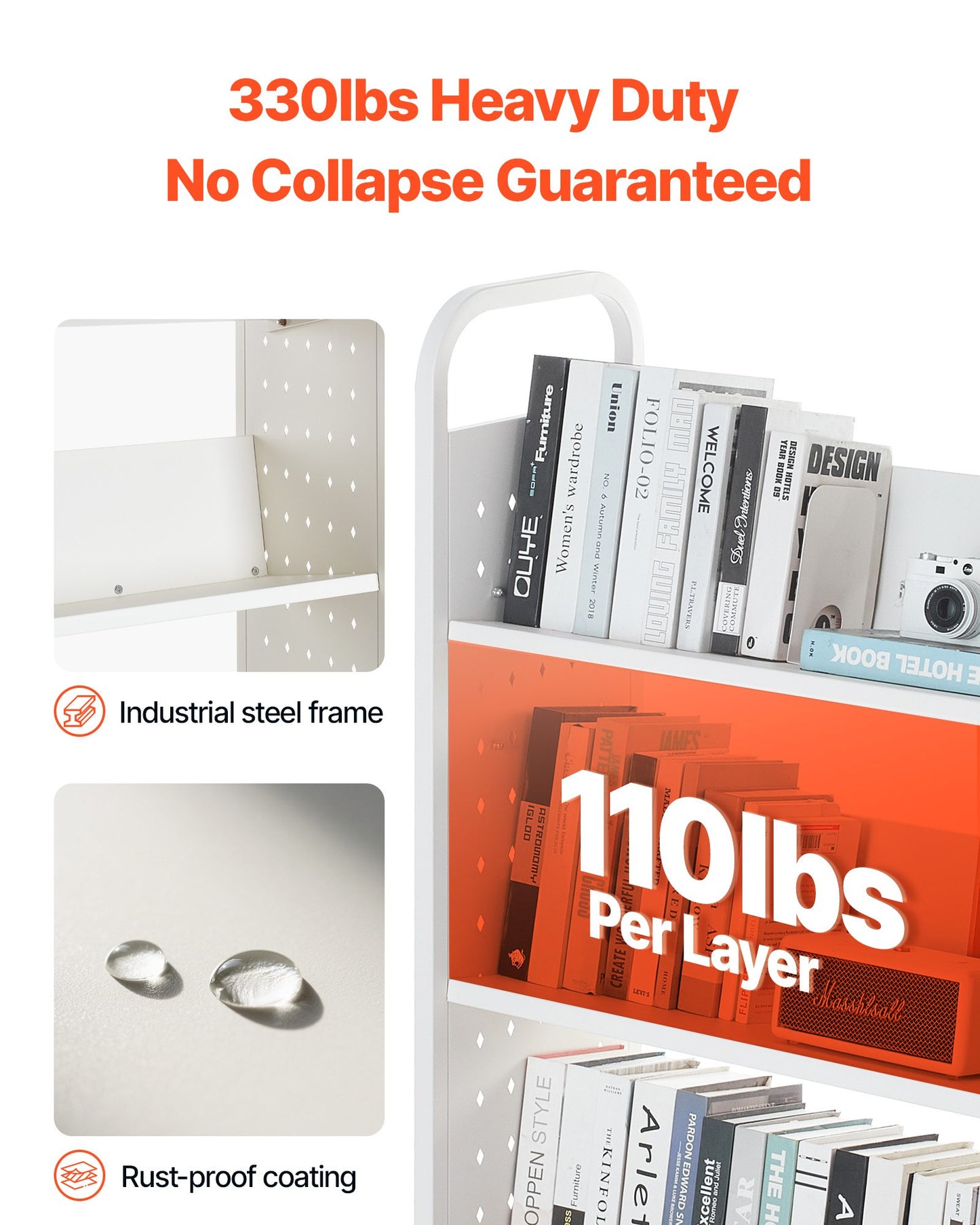 3-Tier Rolling Book Cart Single Sided V-Shaped Shelves Book Truck In White