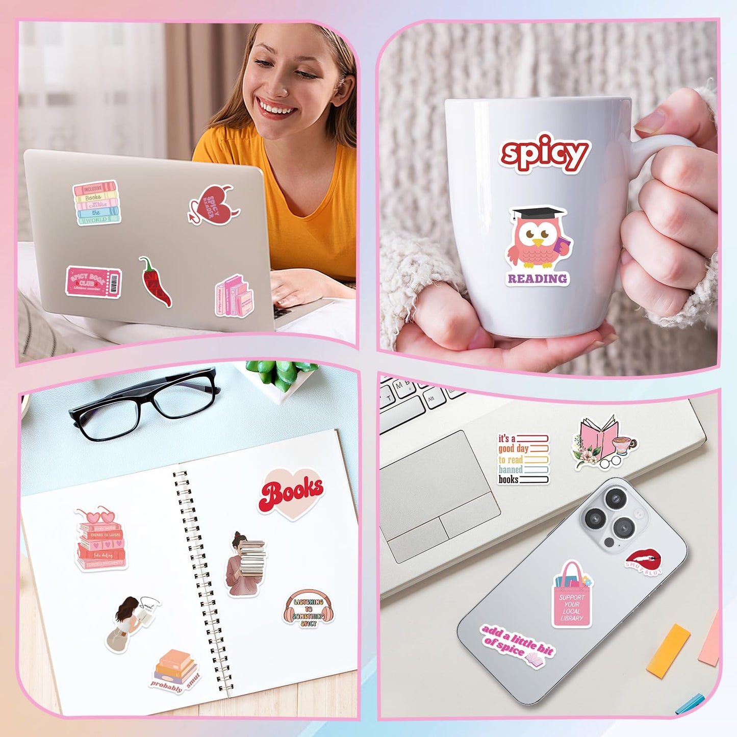 Book Stickers For Kindle, Romance Book Stickers, Aesthetic Bookish Stickers For Adults, Vinyl Decals For Laptops, Water Bottles, Booktok Book Lovers Gifts Scrapbooking Stickers,Amazon Is Banned
