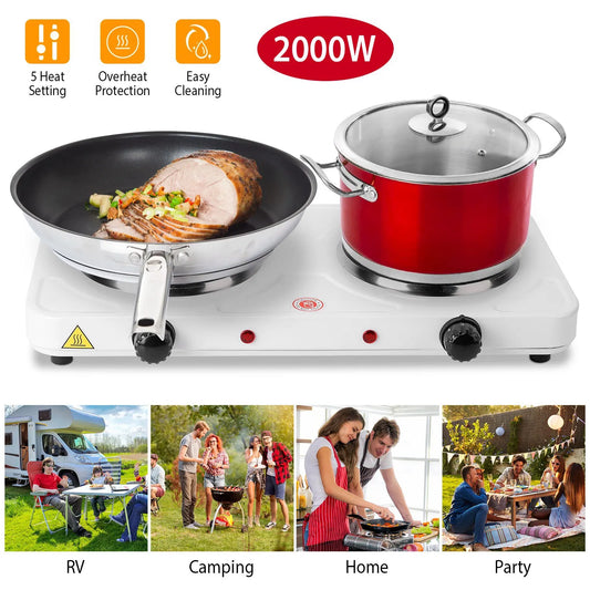 2000W Double Electric Burner Portable Dual Counter Stove Countertop Hot Plate Kitchen Cooker Stove With 5 Gear Temperature Control