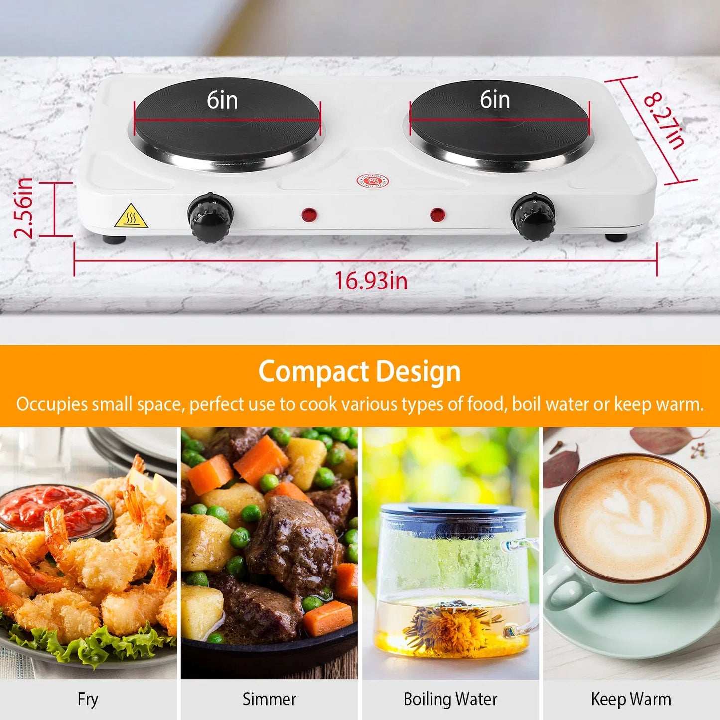 2000W Double Electric Burner Portable Dual Counter Stove Countertop Hot Plate Kitchen Cooker Stove With 5 Gear Temperature Control