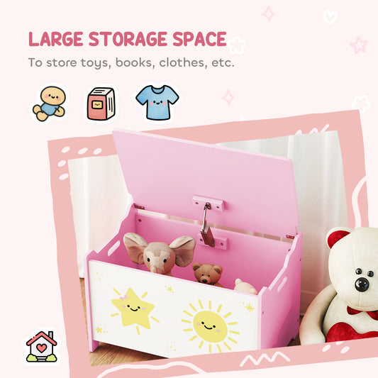 Toy Box With Lid, Safety Hinges And Groove Handles, Toy Storage Organizer For Kids, Living Room, Playroom, Pink