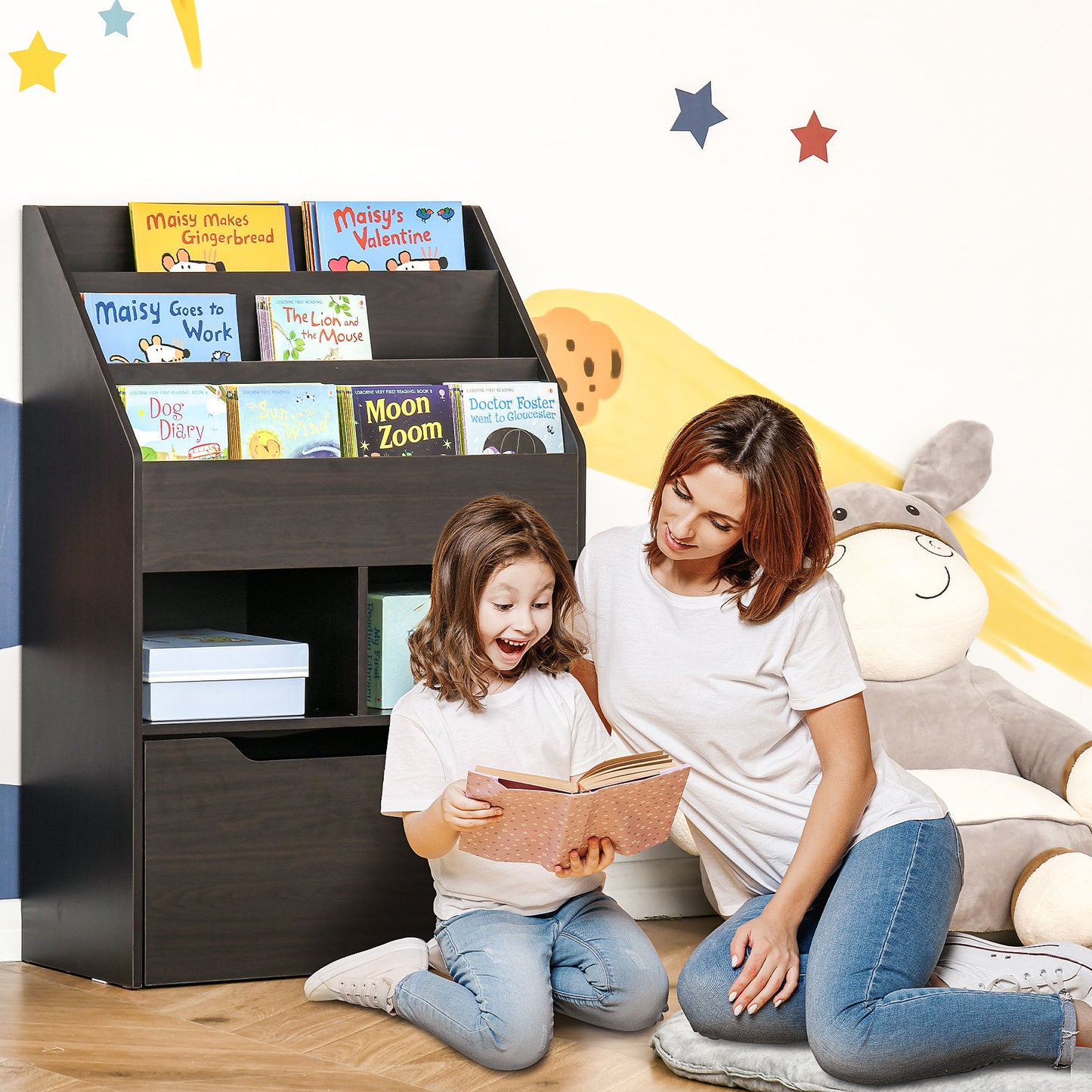 Kids Bookcase Multi-Shelf Book Rack with Mobile Drawer for Books