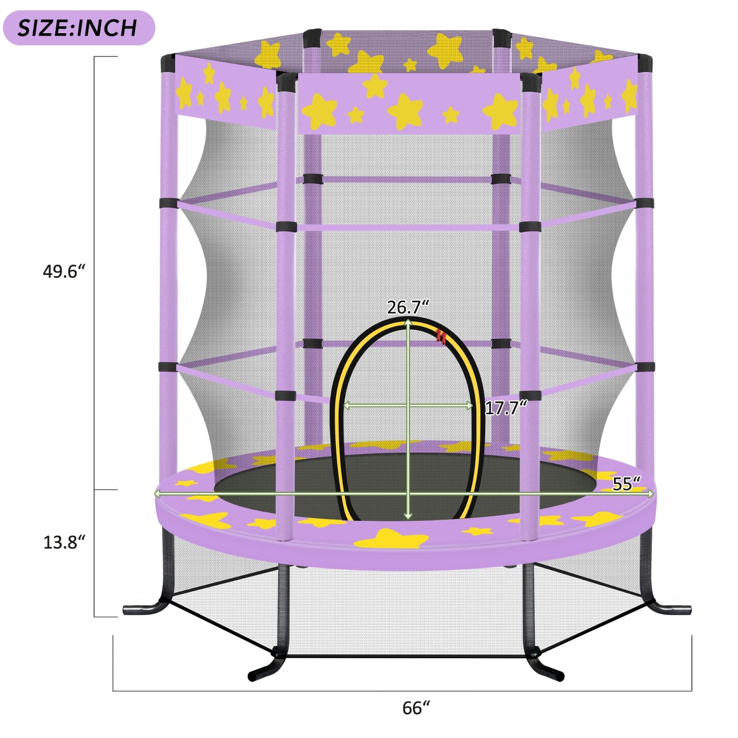 55 Kids Trampoline With Safety Net, 4.5FT Outdoor Indoor - Purple