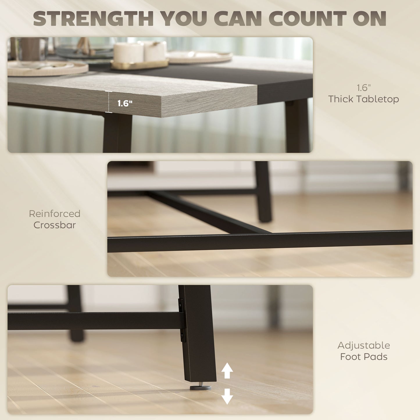Industrial Kitchen Table for 8 People, 70.9" Long Dining Table with Large Tabletop and Steel Legs for Dining Room, Gray