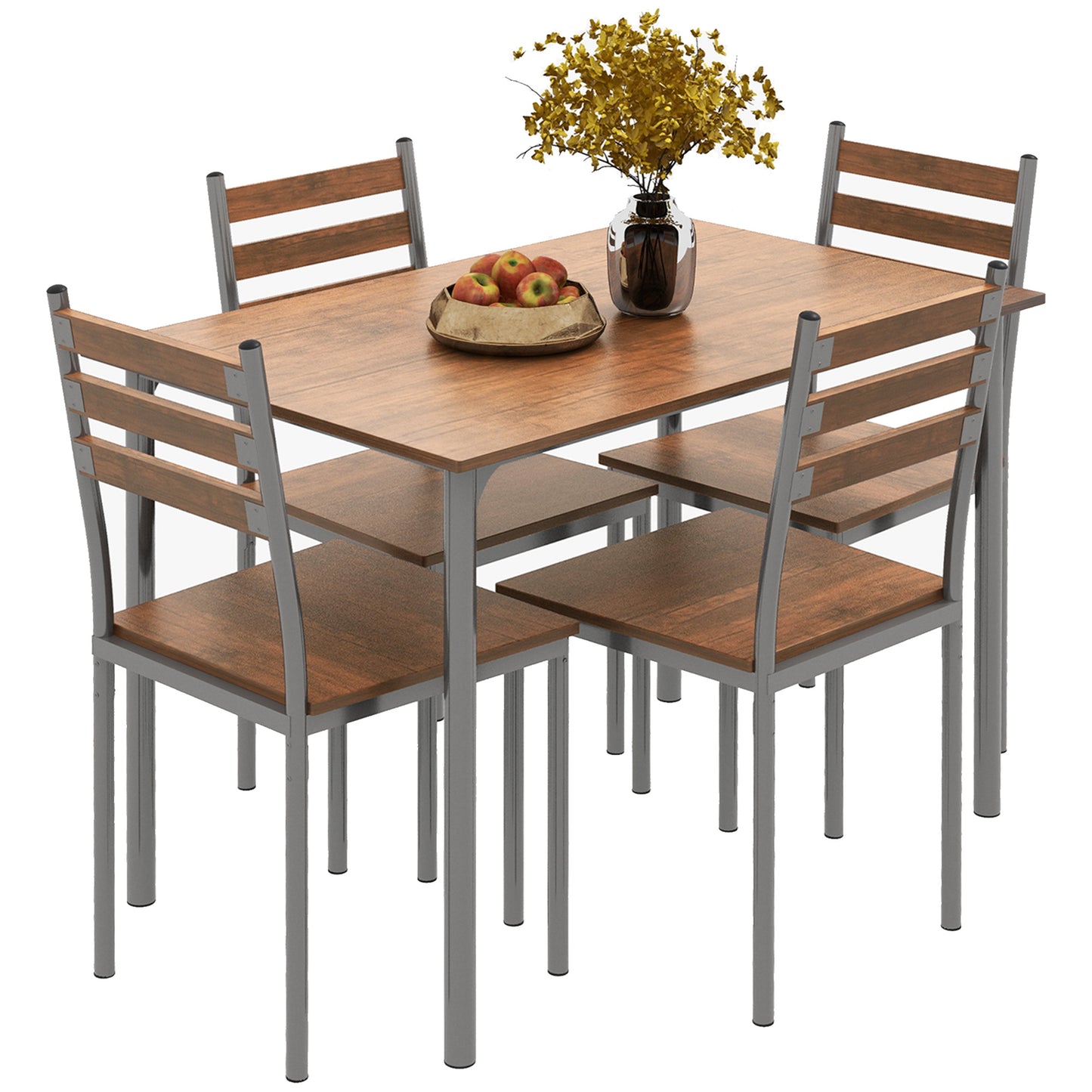 Modern Dining Table Set for 4, 5-Piece Kitchen Table Set, Rectangular Dining Table and 4 Chairs for Small Space, Dinette, Breakfast Nook, Brown