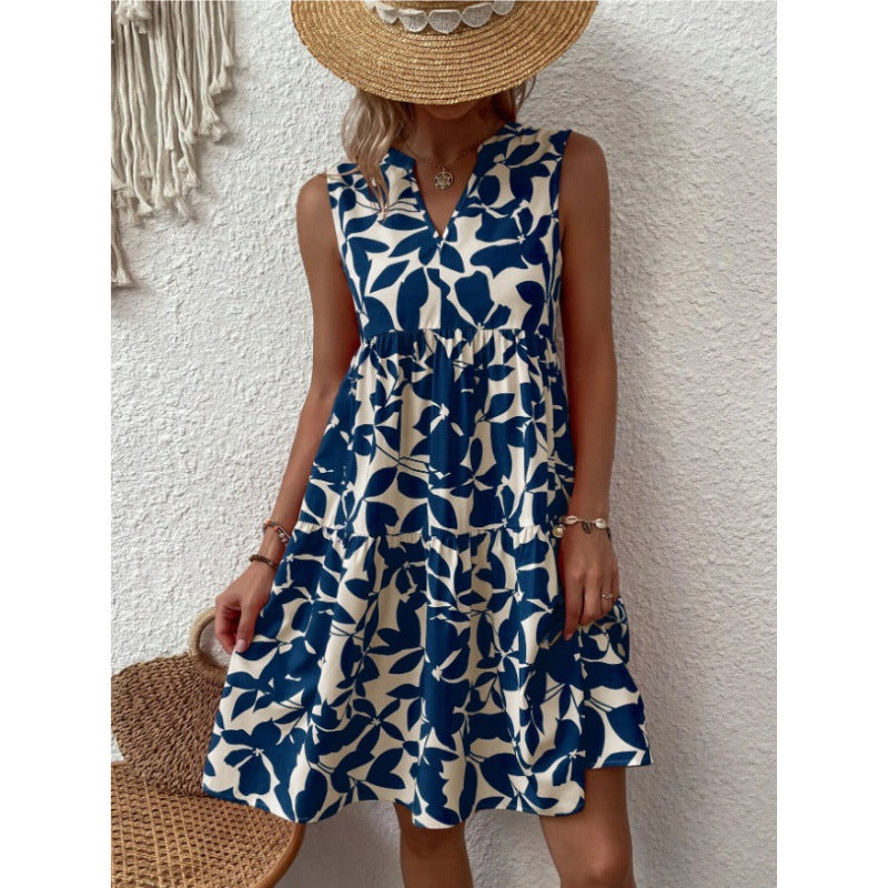 V-Neck Pleat-Print Dress