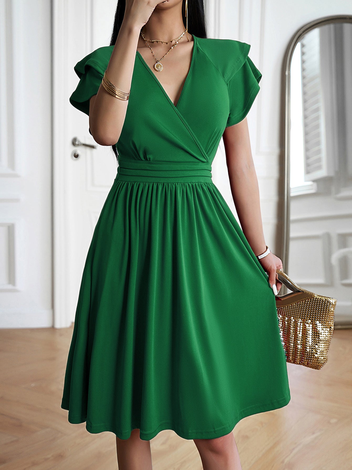 Elegant V-neck Midi Dress