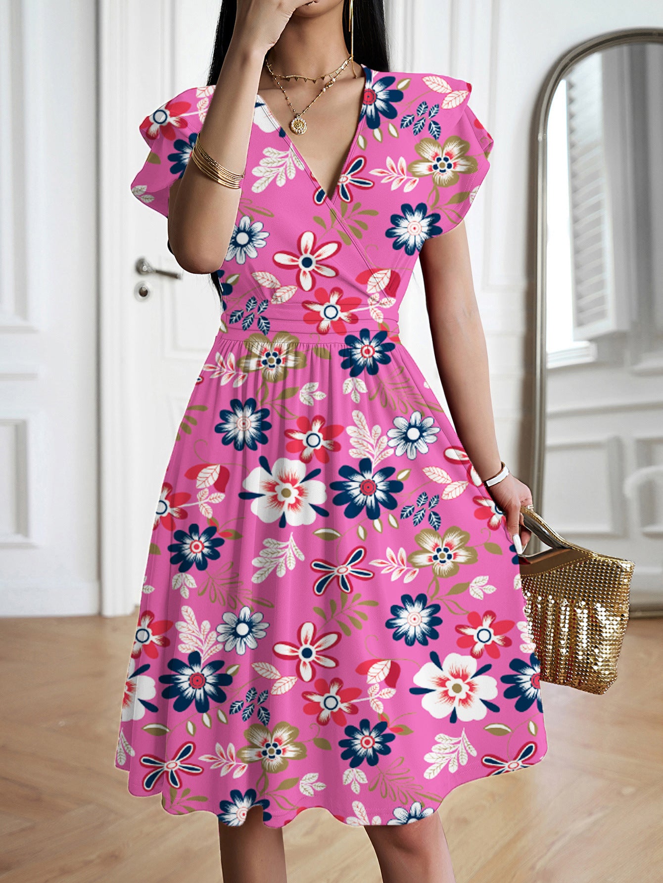 Elegant V-neck Midi Dress