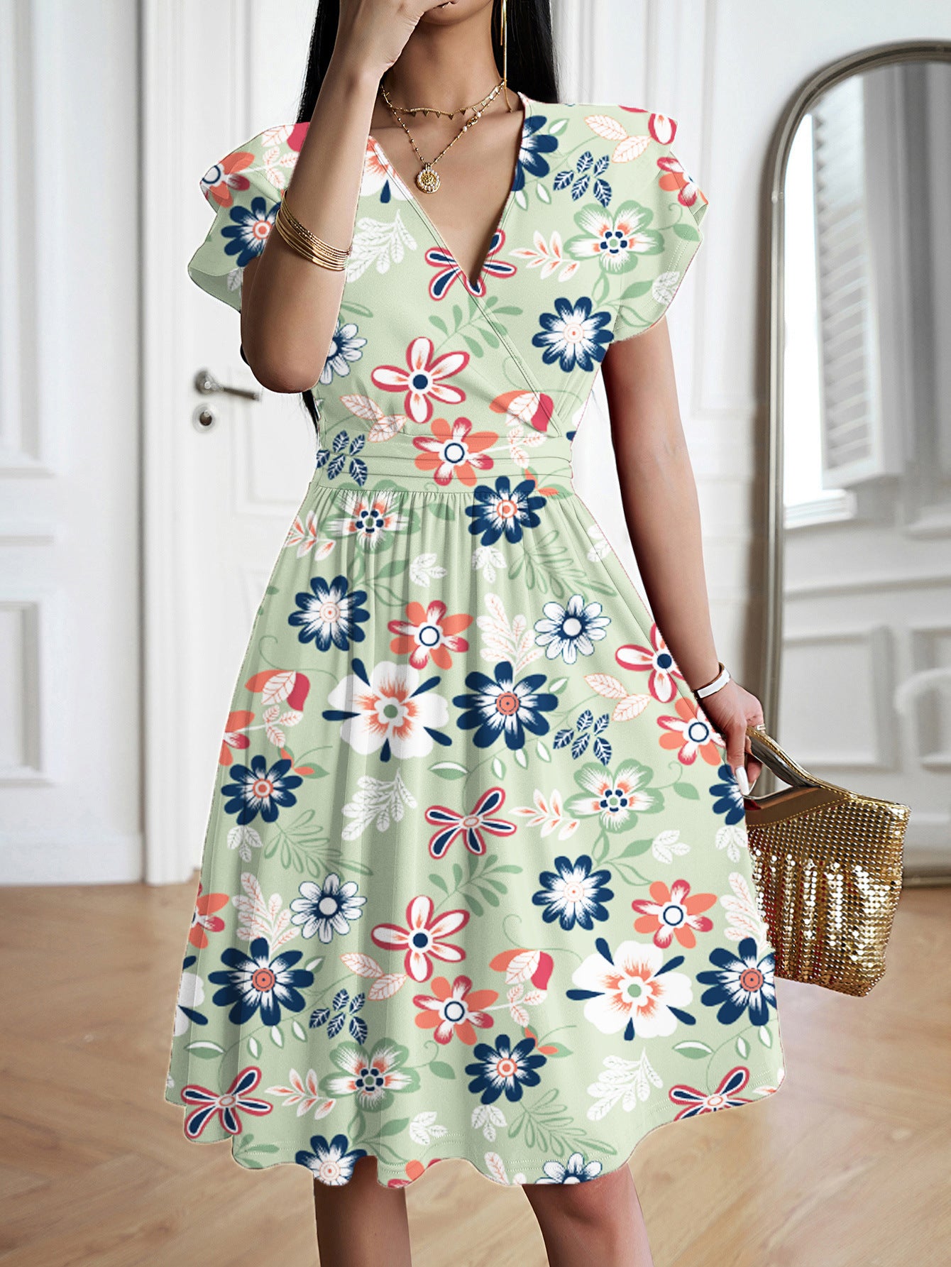 Elegant V-neck Midi Dress