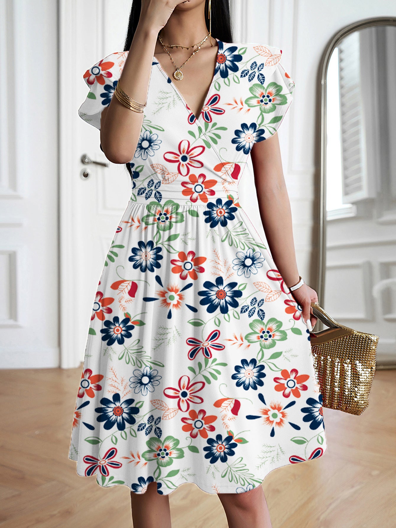 Elegant V-neck Midi Dress