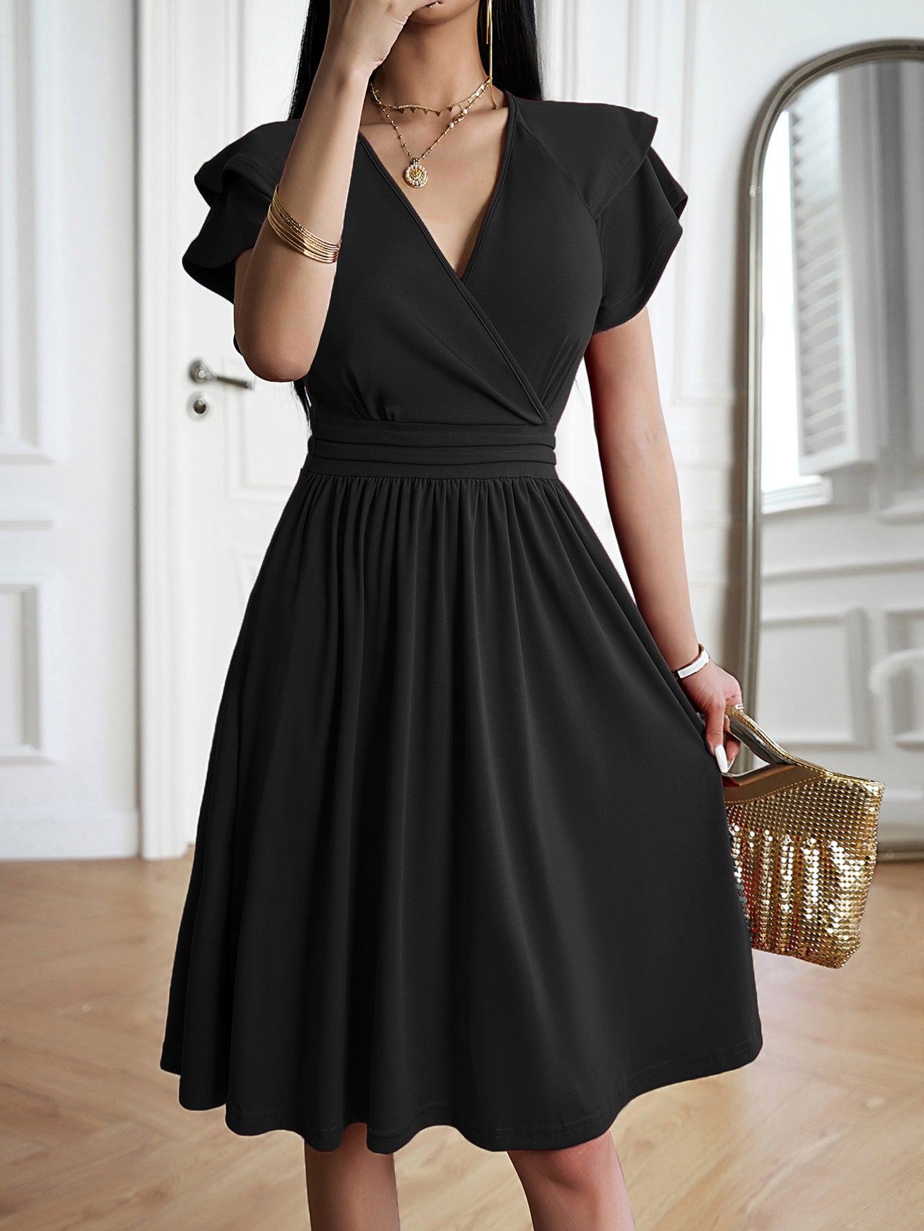 Elegant V-neck Midi Dress