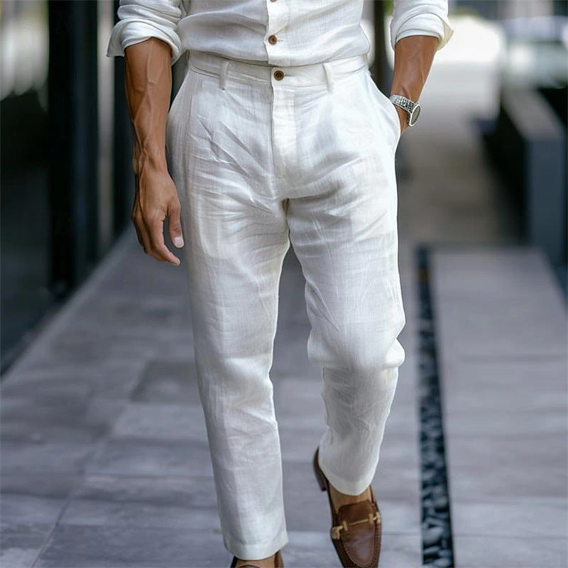 Solid Pocket Casual Trousers