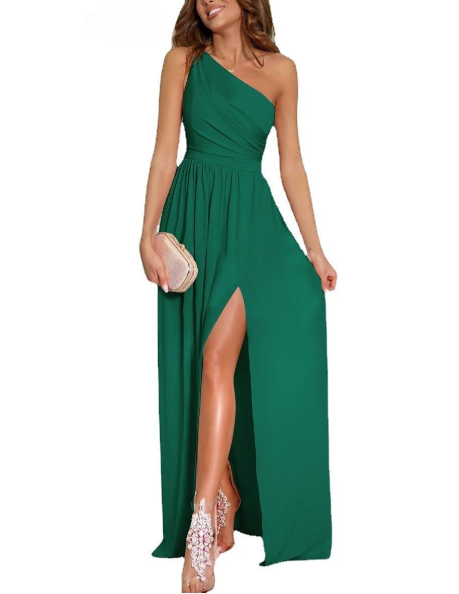One-Shoulder Hanging Neck Split Dress