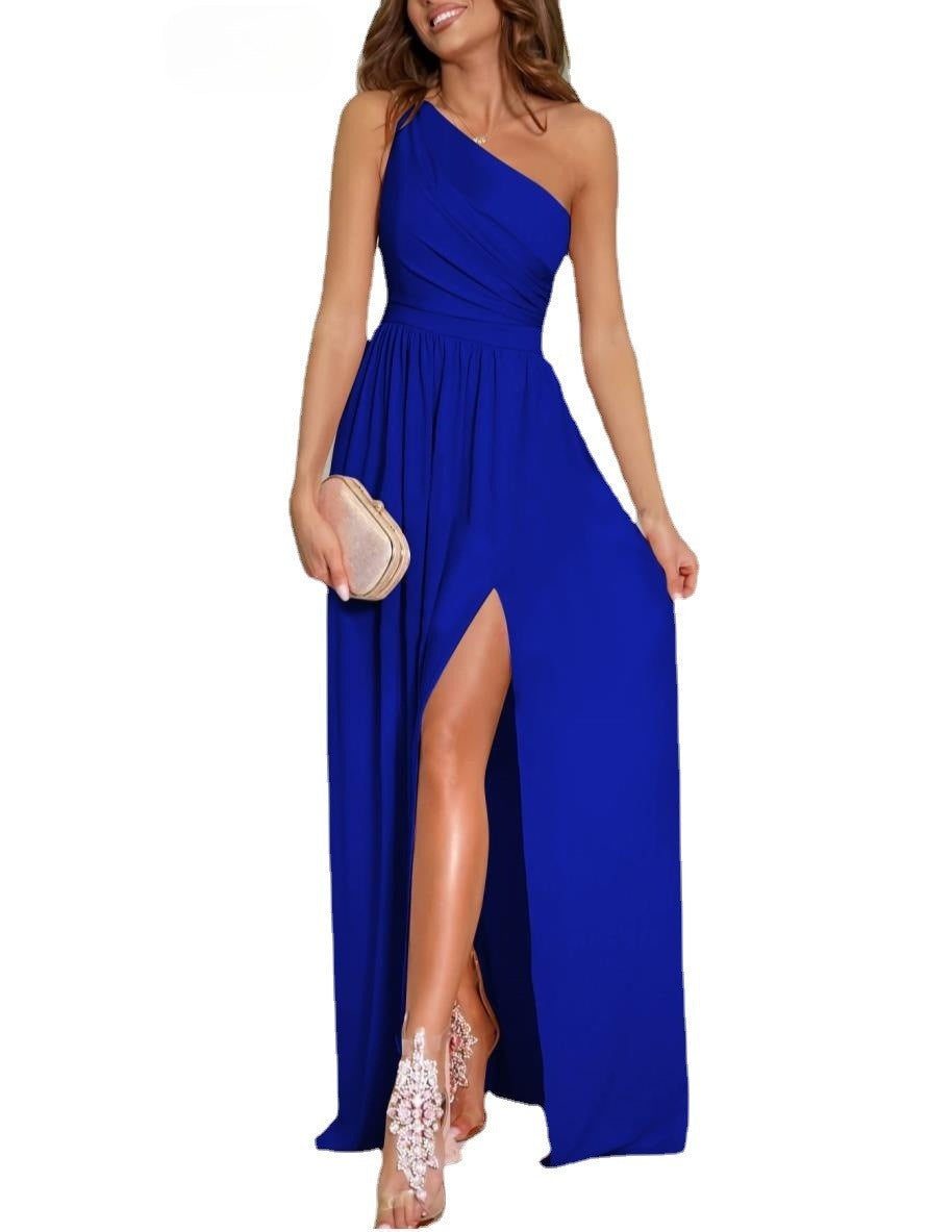 One-Shoulder Hanging Neck Split Dress