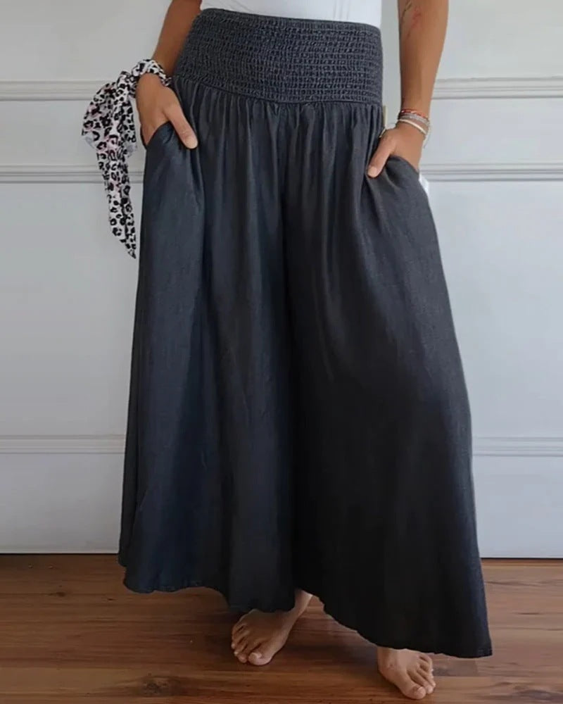 Wide-leg Stretch-waist Pants
