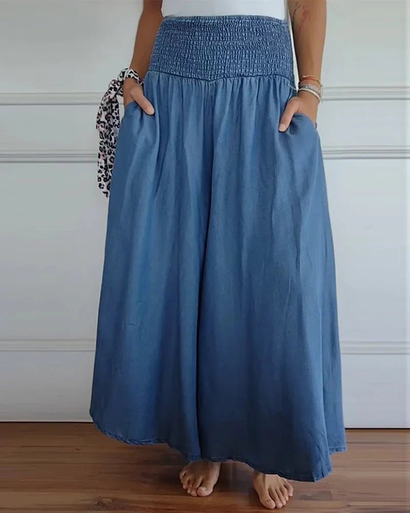 Wide-leg Stretch-waist Pants