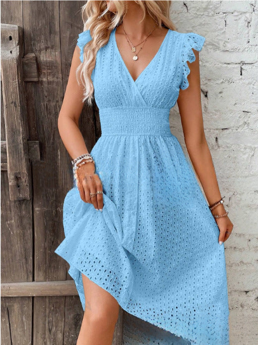 Ruffle-sleeve V-neck Skirt