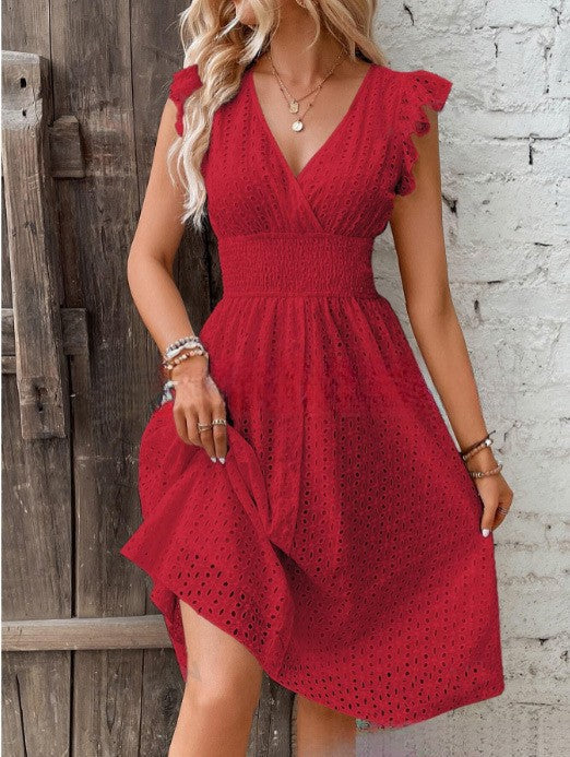 Ruffle-sleeve V-neck Skirt