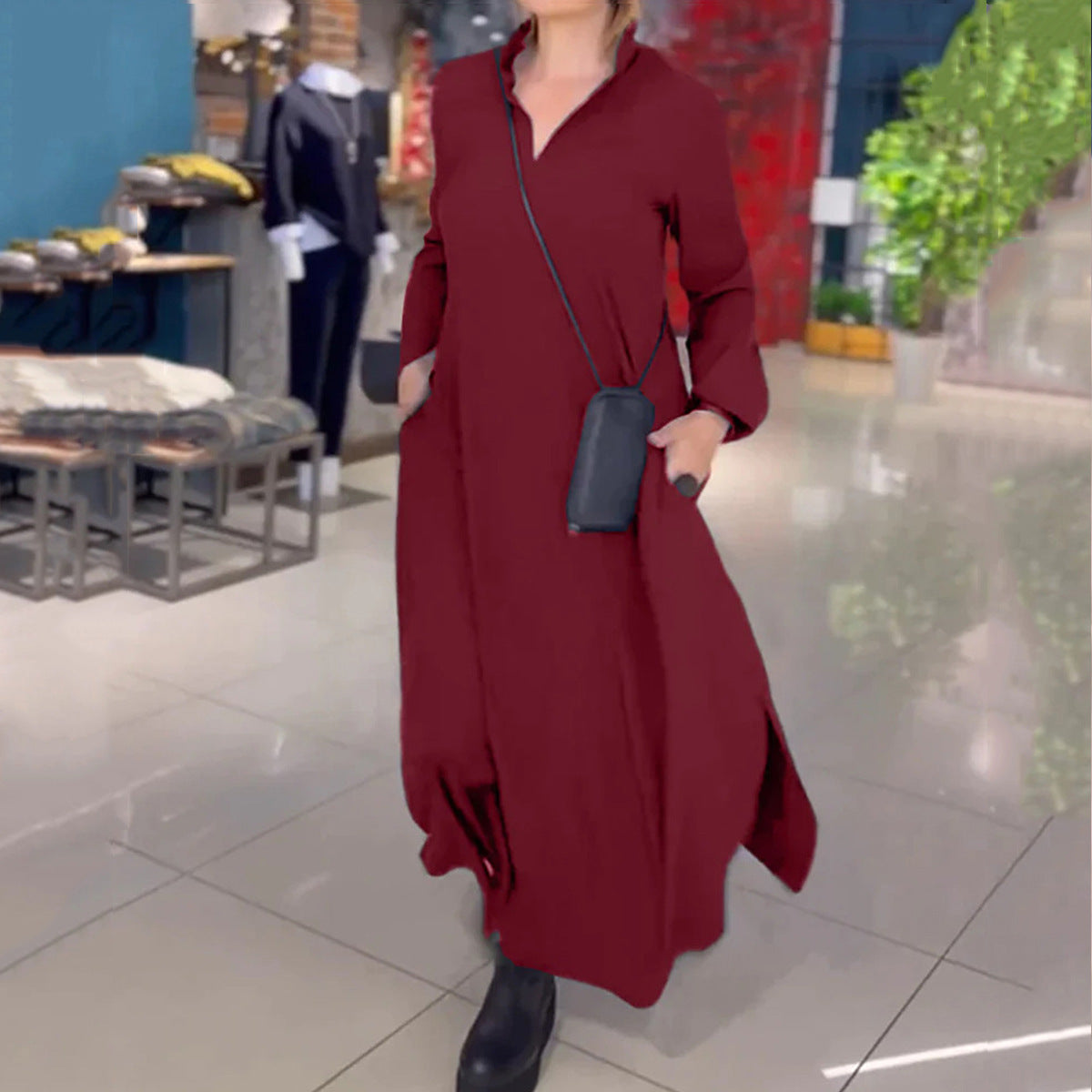 Women's V-neck Long-sleeve Dress