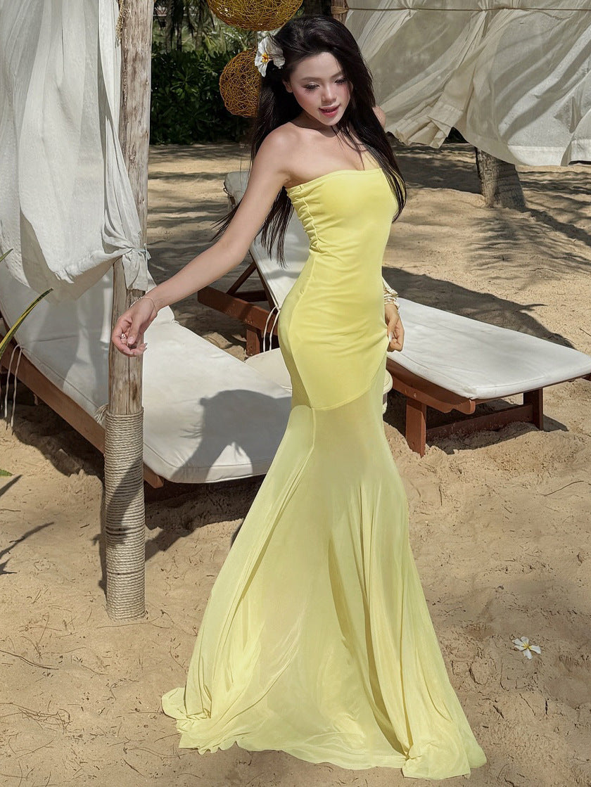 Strapless Mesh Fishtail Dress Female