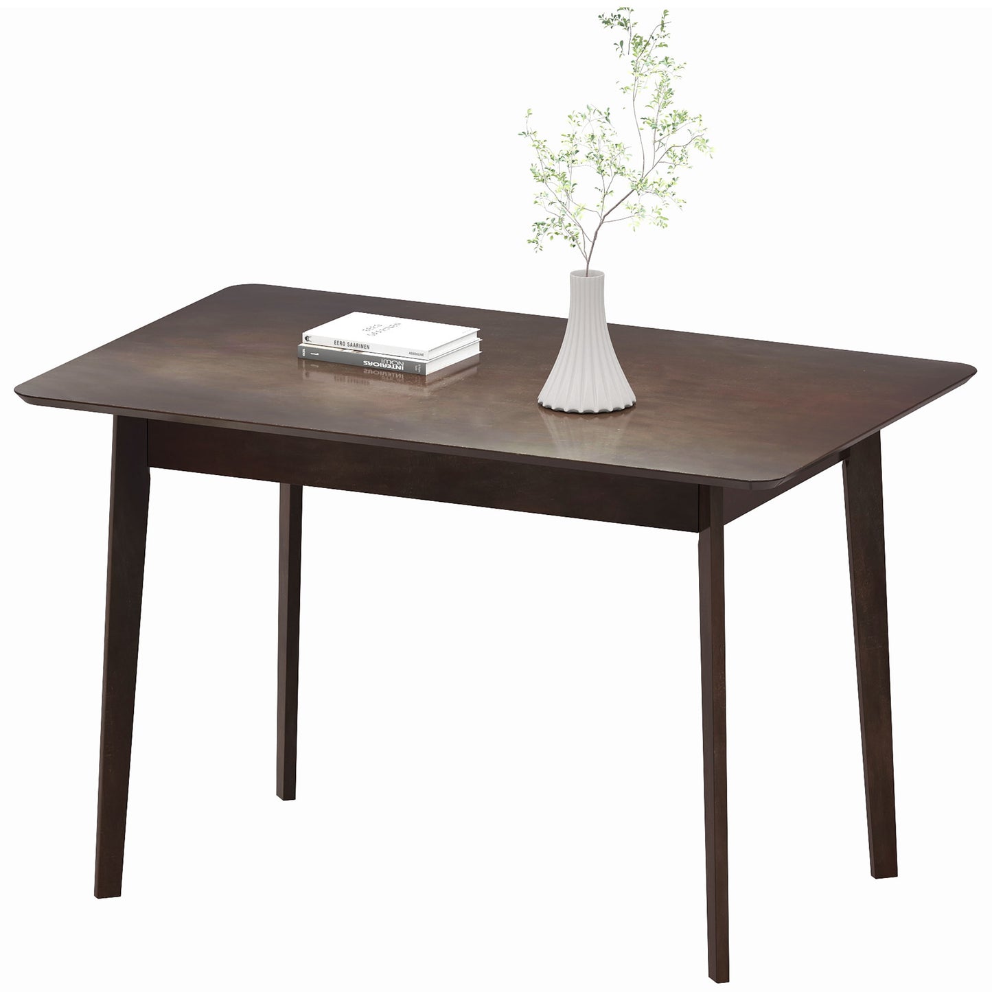 47.2" Rectangle Dining Table for 4, Mid-Century Modern Kitchen Table with Rubber Wood Frame for Dining Room, Mahogany