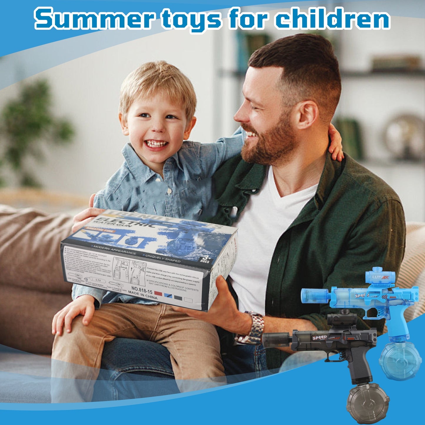 Electric Water Gun With LED Light, Power Water Jet Pistol , Outdoor Games For Kids, Suitable For Summer, Outdoor, Party, Birthday Present, Swimming Pool