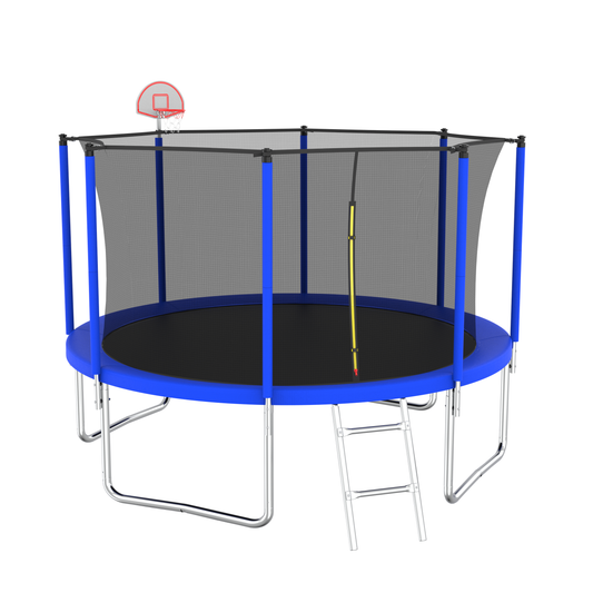 12FT Trampoline For Kids & Adults With Basketball Hoop And Ball ,Recreational Trampolines With Safety Enclosure For Back Yard Outdoor