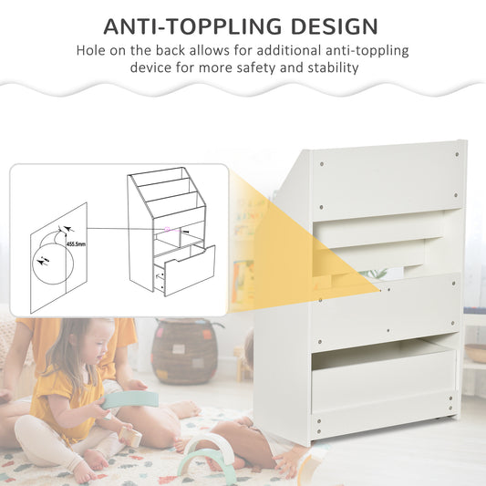 Kids Bookcase Multi-Shelf Book Rack With Mobile Drawer For Books, Toys, White