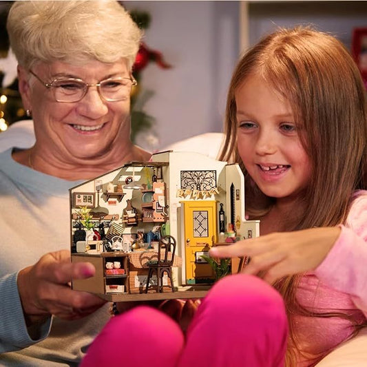 ROBOTIME Rolife Happy Kitchen Dollhouse Minature House DIY Wooden Puzzle With LED Light DG159