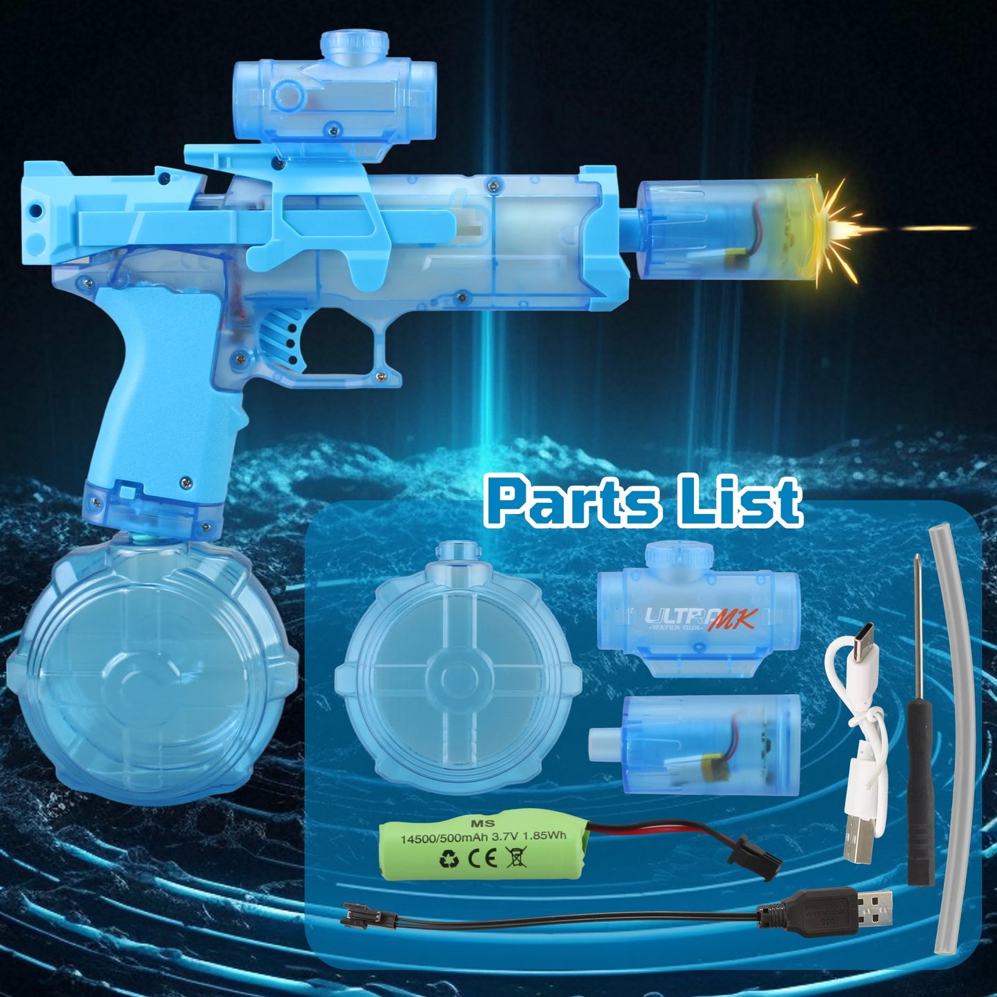 Electric Water Gun With LED Light, Power Water Jet Pistol , Outdoor Games For Kids, Suitable For Summer, Outdoor, Party, Birthday Present, Swimming Pool