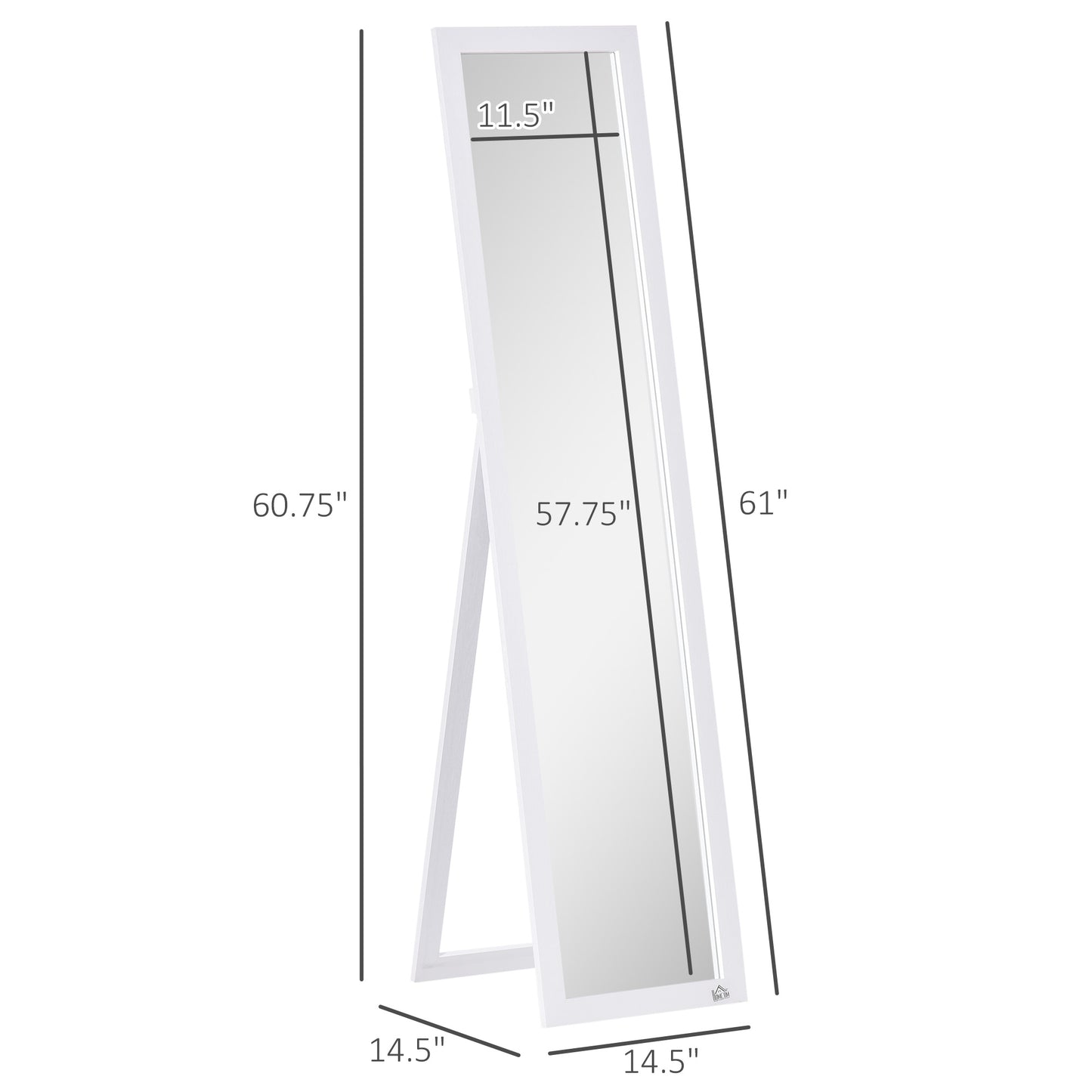 White Full Length Mirror, Freestanding Or Wall Mounted For Bedroom, Living Room, Bathroom